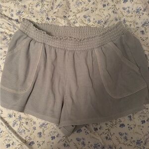 Aeropostale Light Gray Waffle Smocked Waist Shorts
